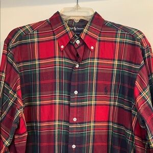 Ralph Lauren Men's Red and Green and Blue Plaid Flannel Shirt
